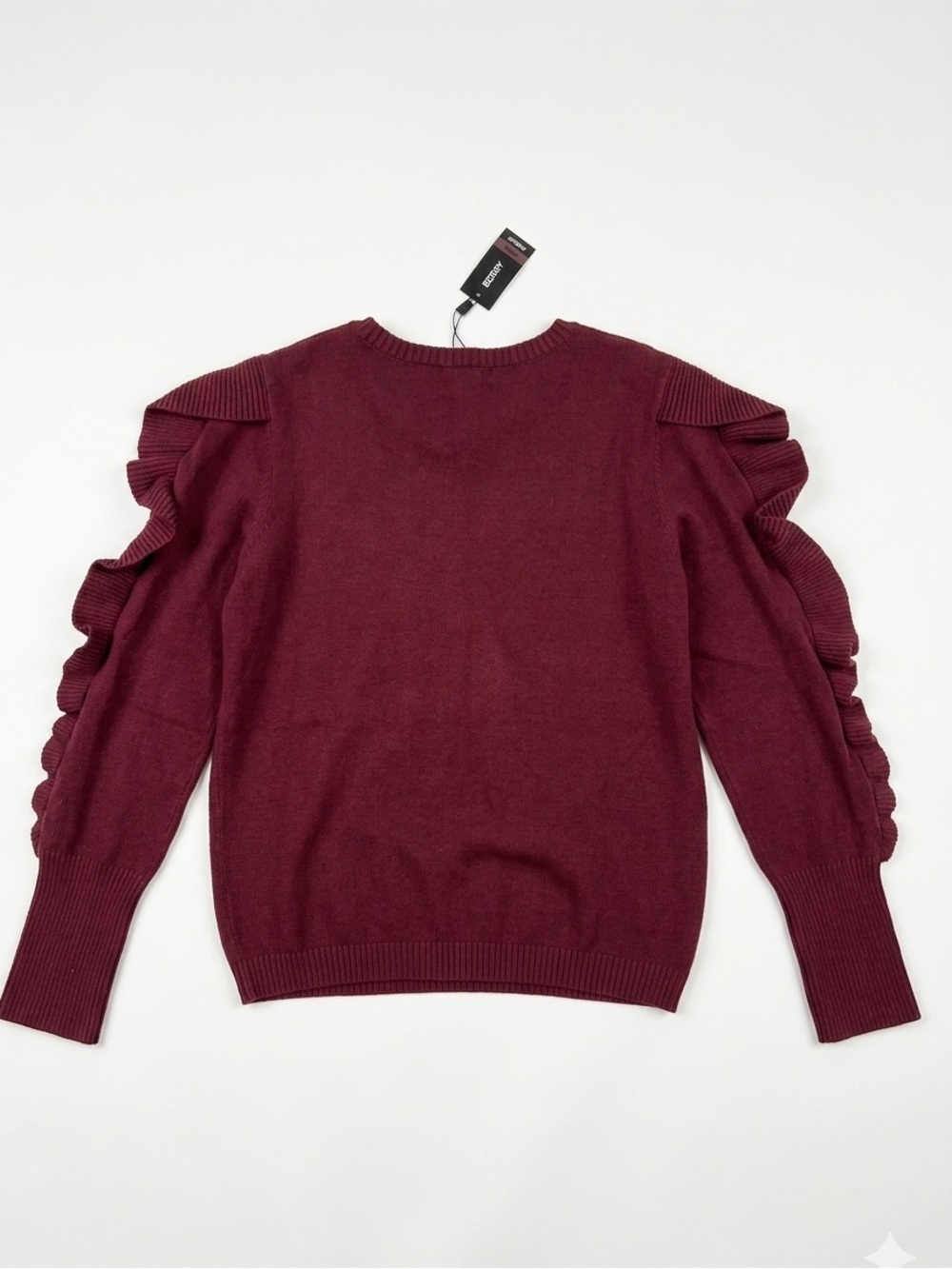 Express Wine Ruffle Sleeve Crewneck Sweater
